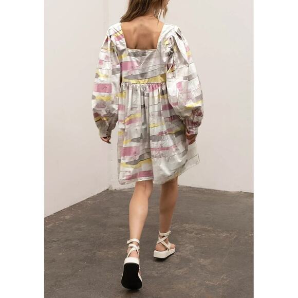 Moon River x Anthropologie Women's Babydoll Dress Balloon Sleeves Square Neck L - Picture 2 of 11